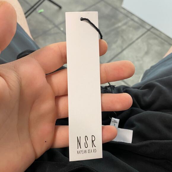 NSR Dress Women Large Black Mini‎ Cocktail Asymmetric Sleeve Mini V Neck - Picture 4 of 9